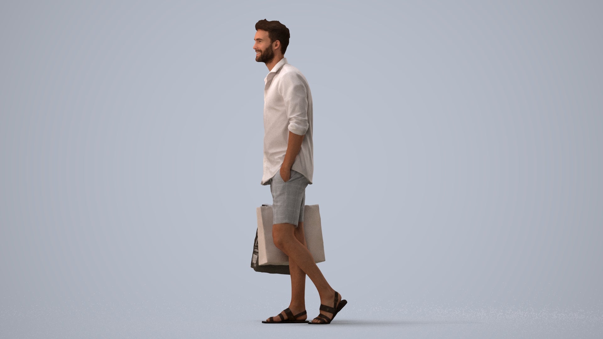 realistic 3D people man casual shopping, render-ready for V-Ray and Corona, FBX OBJ, three-quarter view render