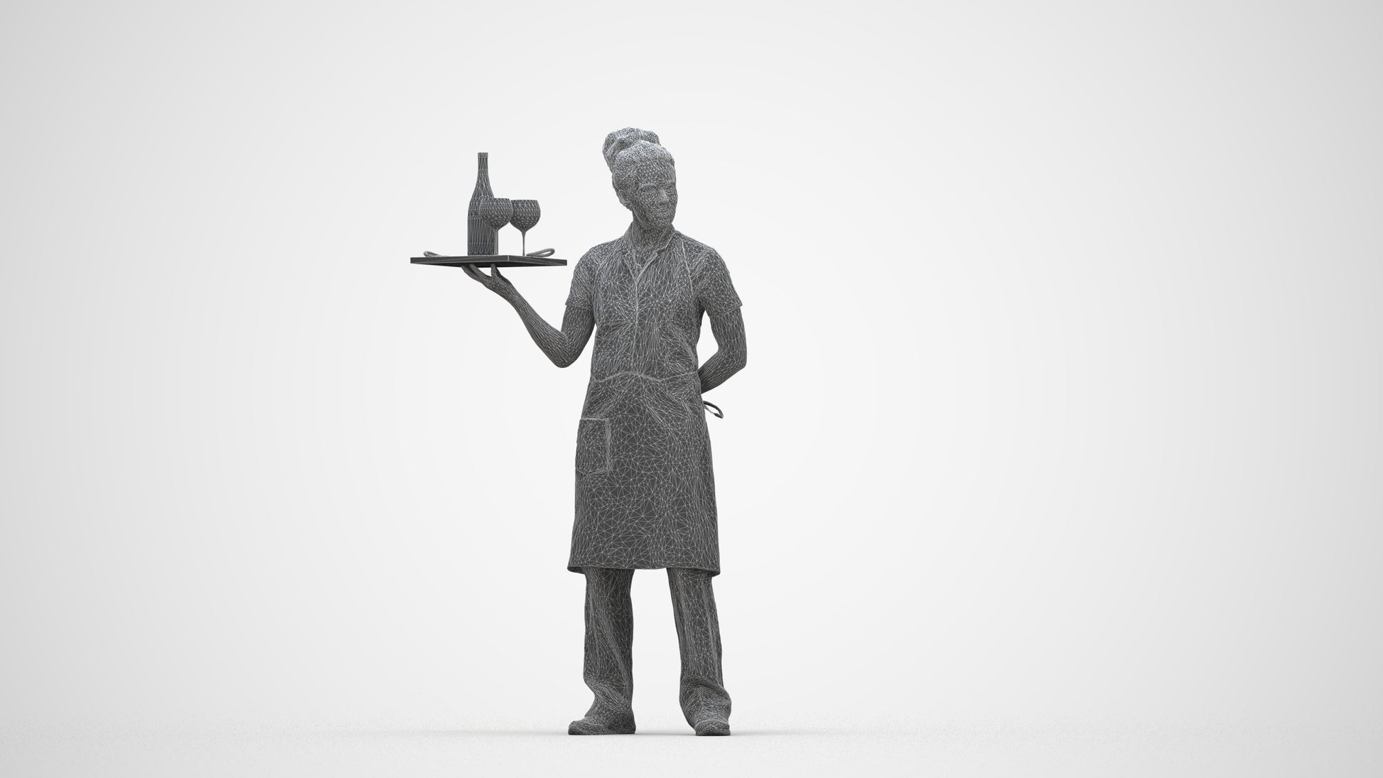realistic 3D human woman hospitality, archviz people FBX OBJ for Blender, wireframe back view