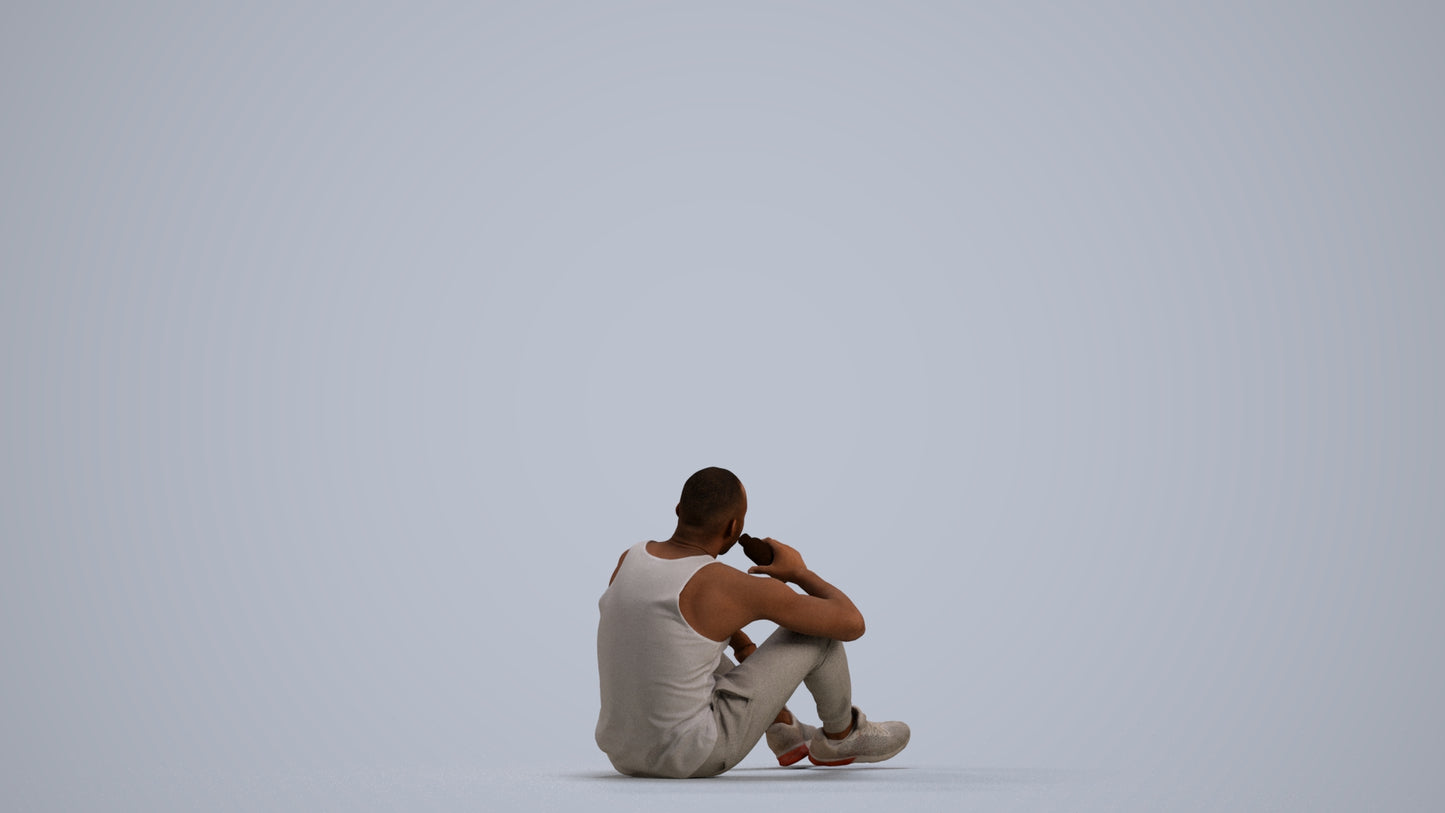 realistic 3D people man casual sitting, render-ready for V-Ray and Corona, FBX OBJ, front view render