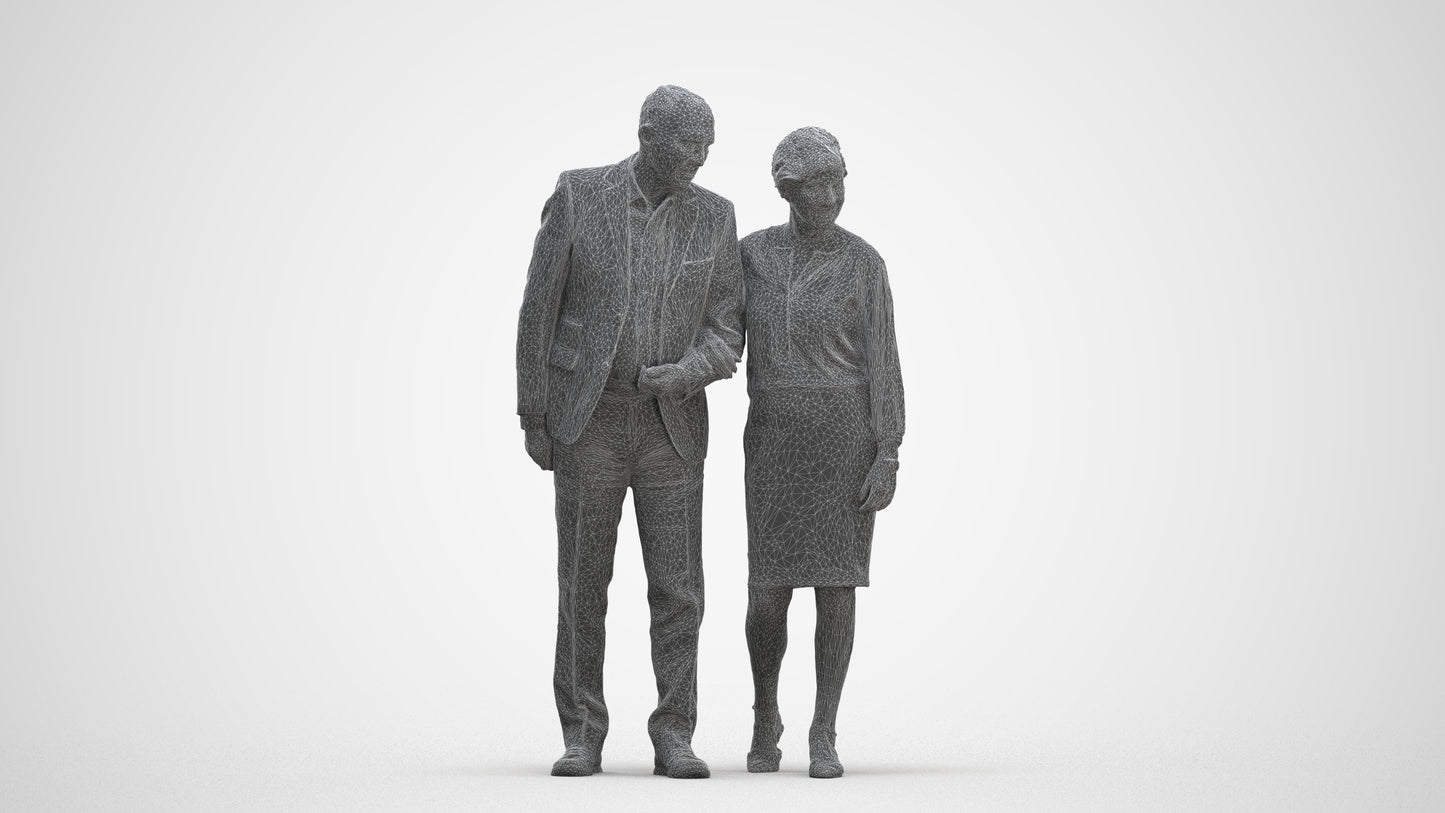realistic 3D people senior woman business couple, render-ready for V-Ray and Corona, FBX OBJ, three-quarter front view render