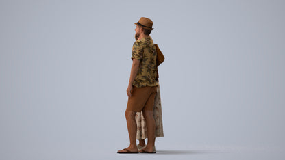 3D human model woman standing, photogrammetry scanned person for archviz, three-quarter view render