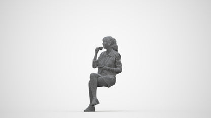3D people model woman casual sitting, scanned human for 3ds Max rendering, wireframe back view