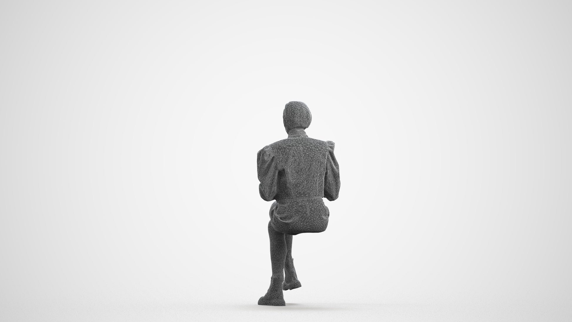 3D people model woman casual sitting, scanned human for 3ds Max rendering, wireframe front view