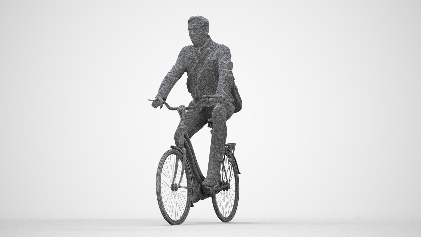 realistic 3D man casual cycling, scanned archviz people for Blender and 3ds Max, wireframe back view