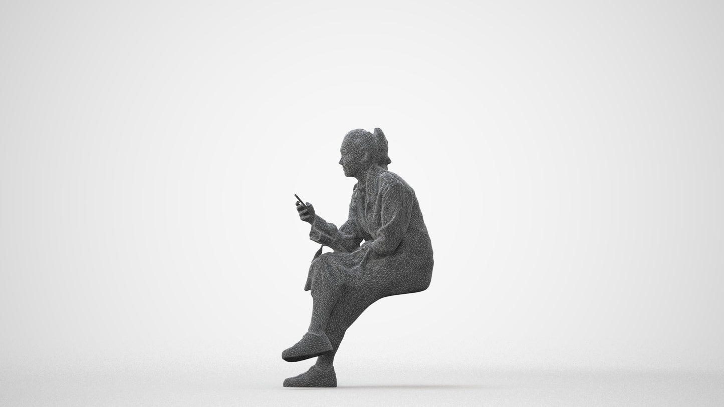 photogrammetry 3D woman casual sitting, realistic human model archviz FBX, square thumbnail