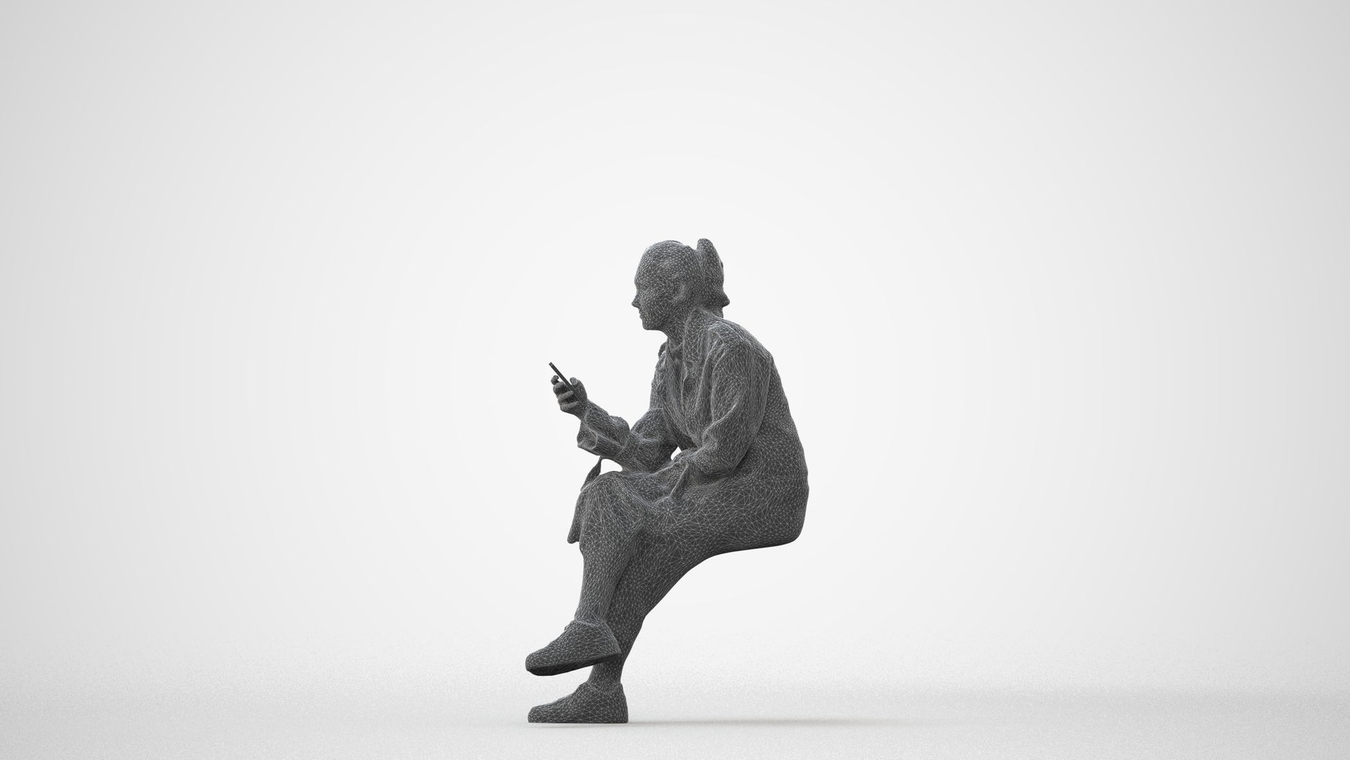photogrammetry 3D woman casual sitting, realistic human model archviz FBX, square thumbnail