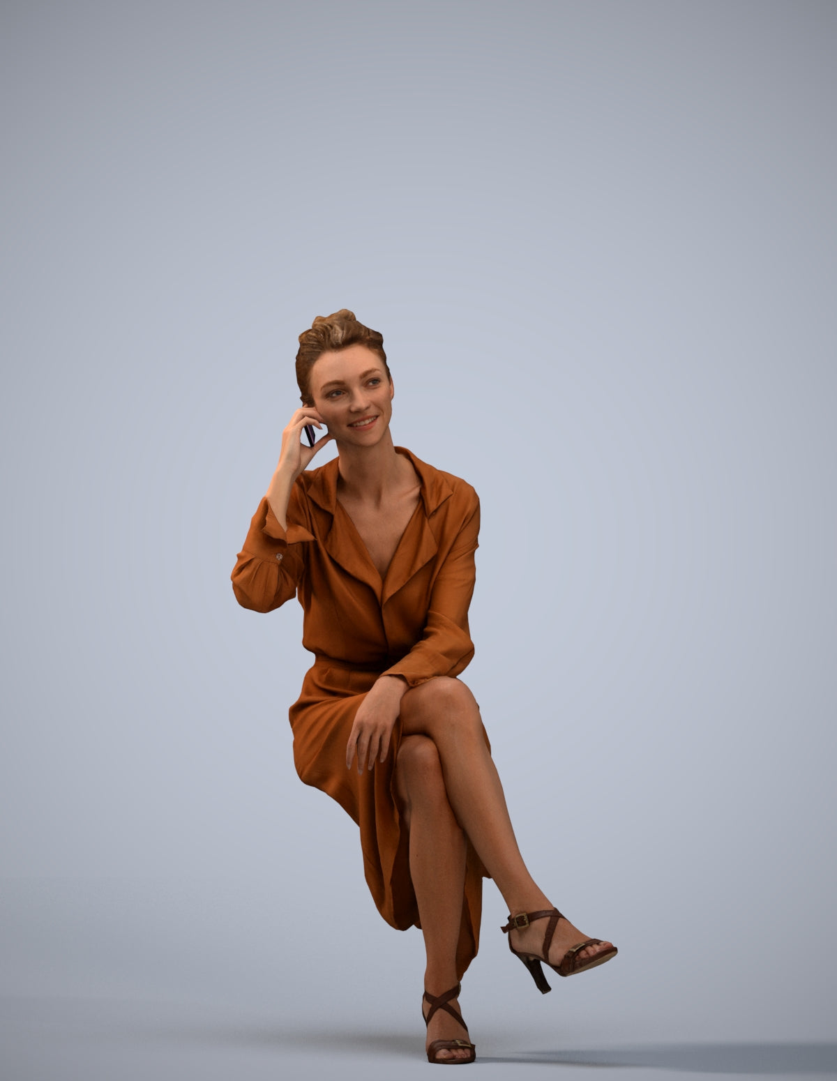 realistic 3D woman casual sitting, scanned archviz people for Blender and 3ds Max