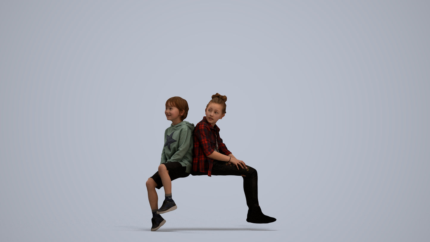 3D scanned girl kids casual, photorealistic archviz people for Enscape and SketchUp, standing pose render