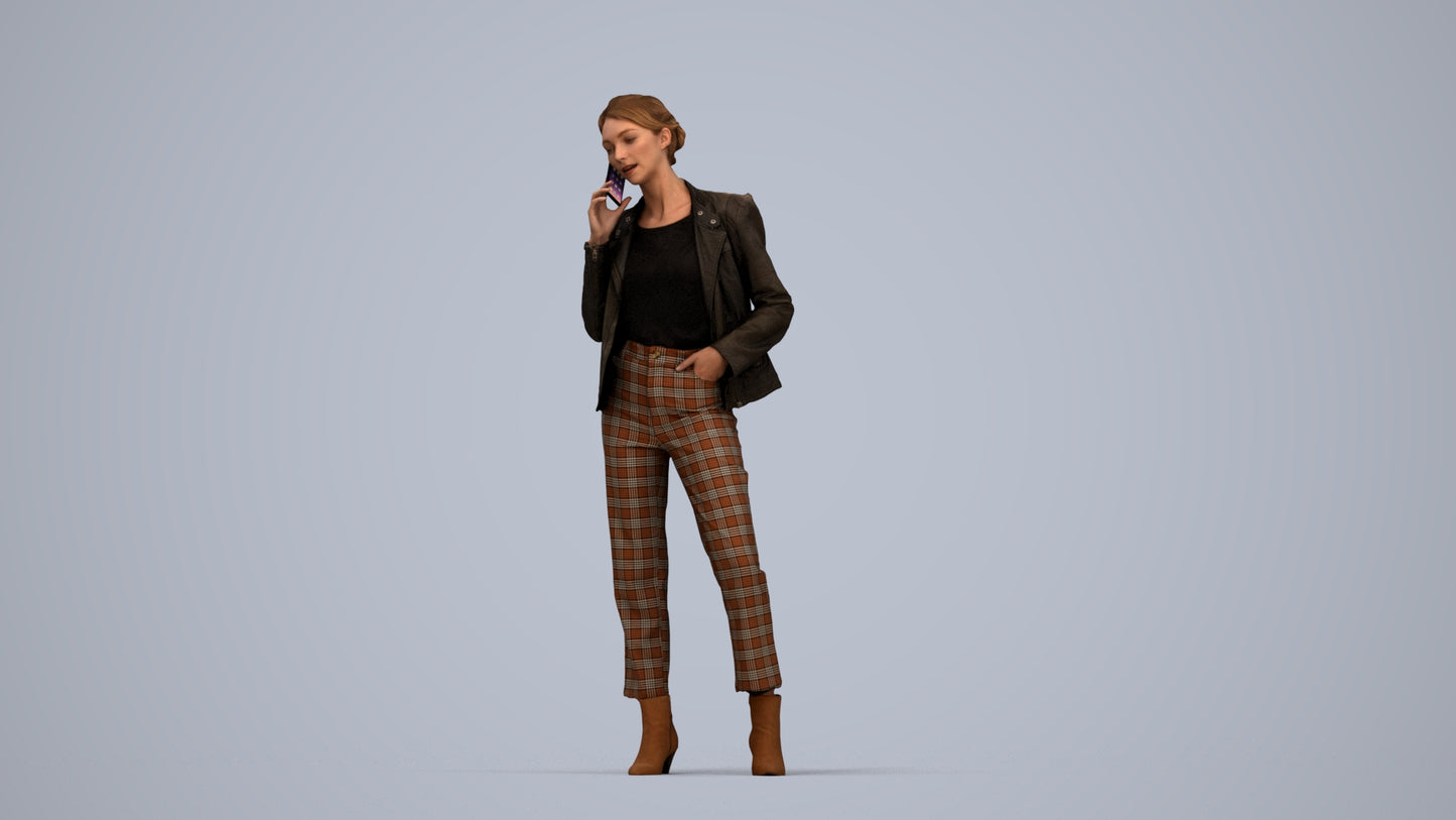 3D scanned woman standing business, photorealistic archviz people for Enscape and SketchUp, top-down view render