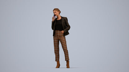 3D scanned woman standing business, photorealistic archviz people for Enscape and SketchUp, top-down view render