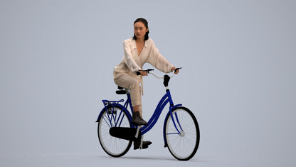 3D human model woman casual cycling, photogrammetry scanned person for archviz, standing pose render