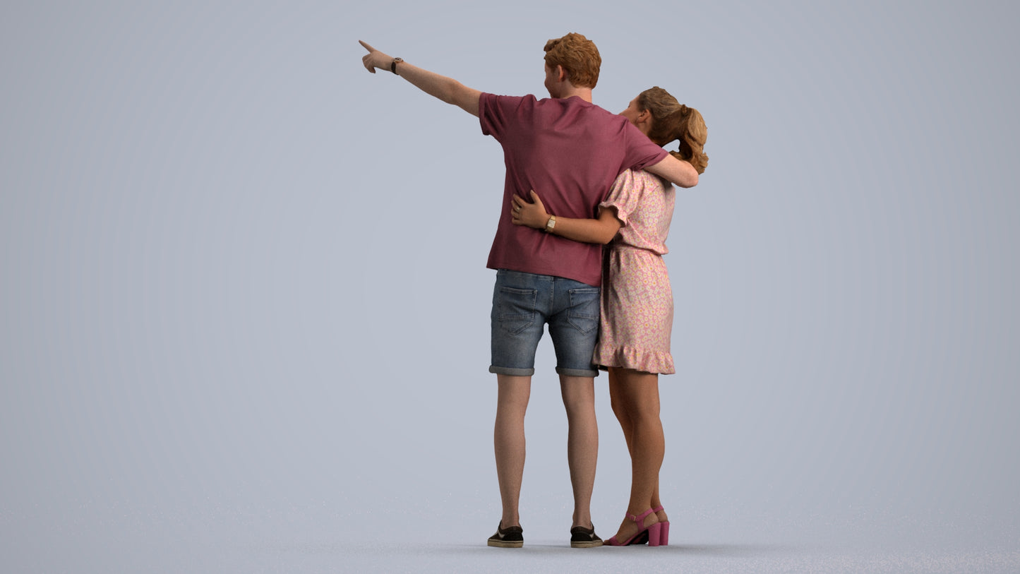 scanned 3D woman casual couple, photogrammetry people for Enscape and V-Ray, front view render