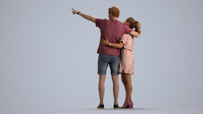 scanned 3D woman casual couple, photogrammetry people for Enscape and V-Ray, front view render