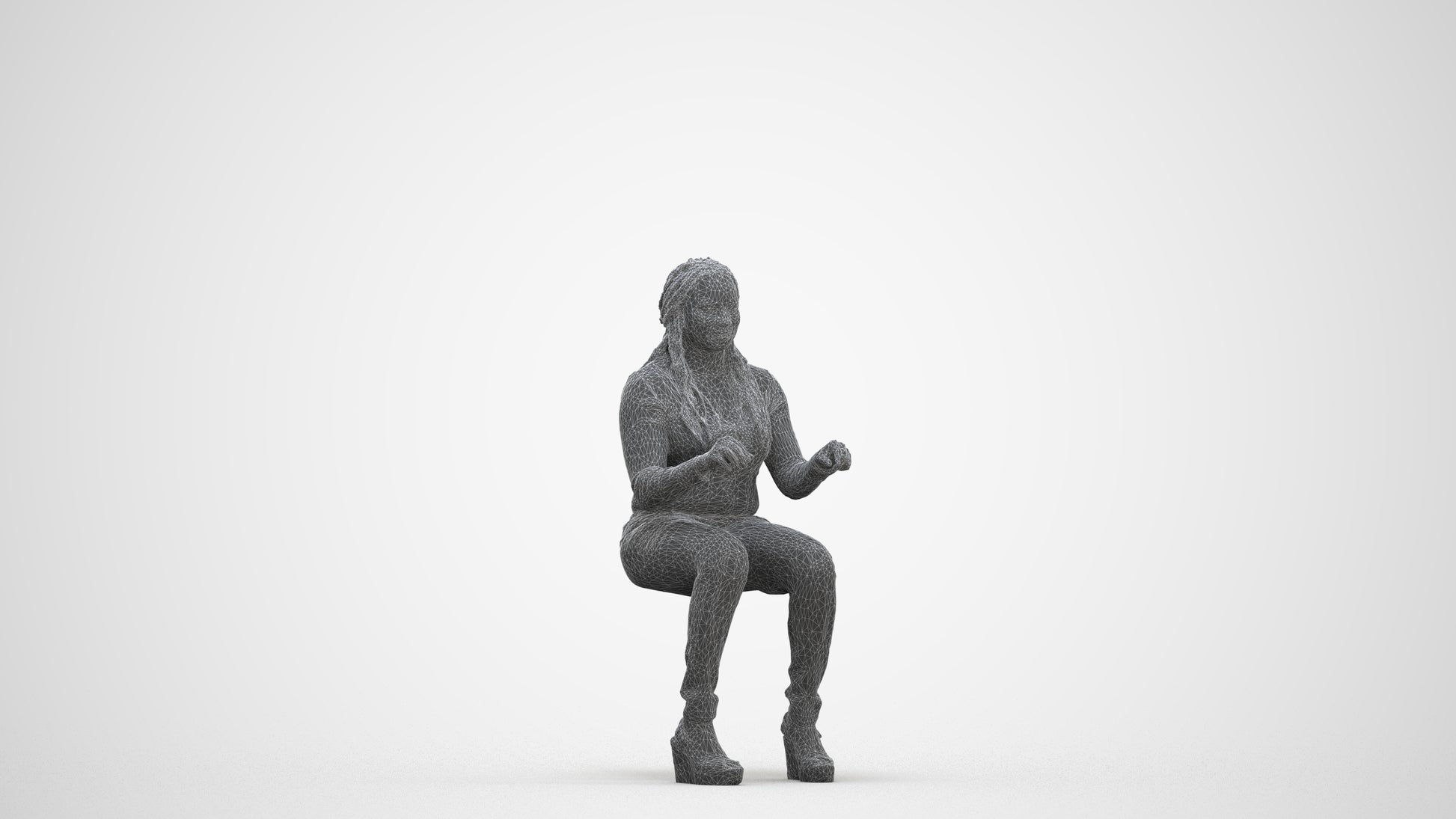 3D people model woman casual sitting, scanned human for 3ds Max rendering, three-quarter front view render