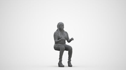 3D people model woman casual sitting, scanned human for 3ds Max rendering, three-quarter front view render