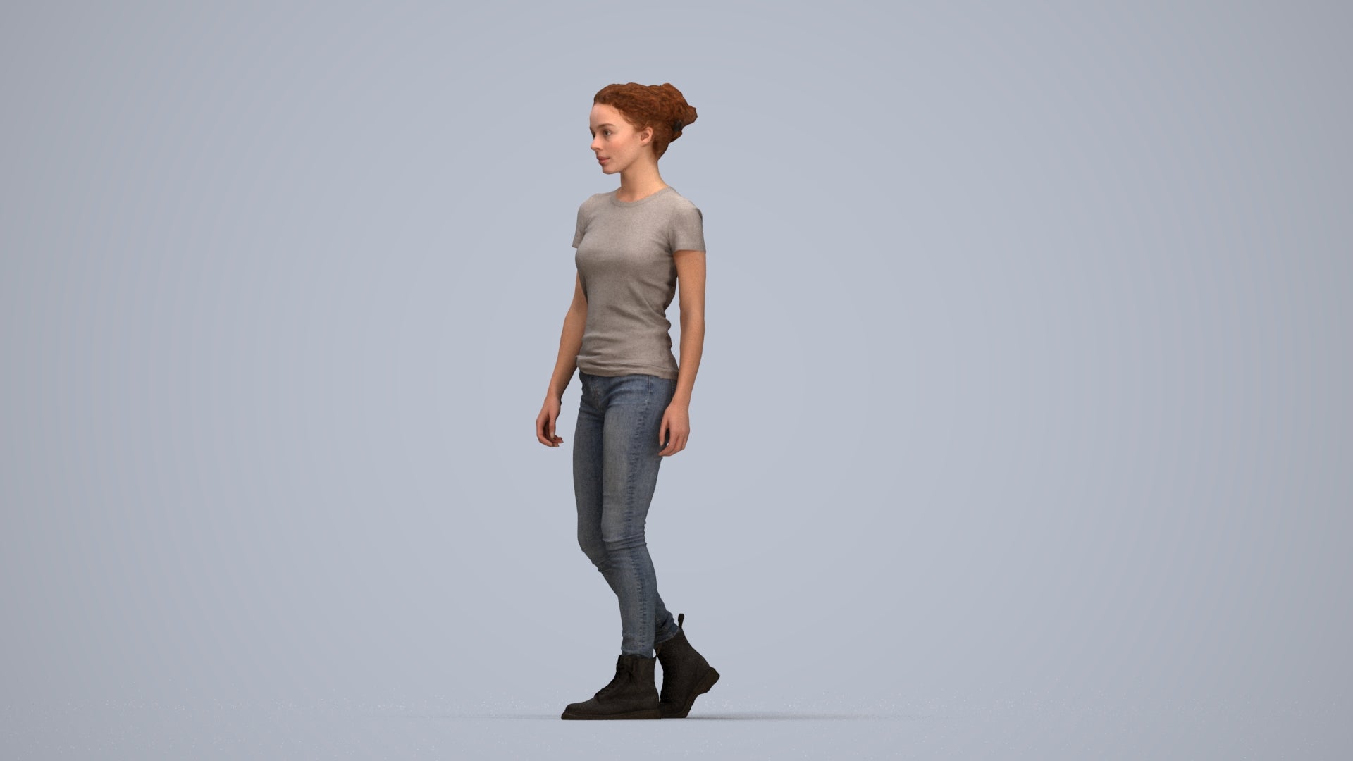 realistic 3D people woman casual walking, render-ready for V-Ray and Corona, FBX OBJ, top-down view render