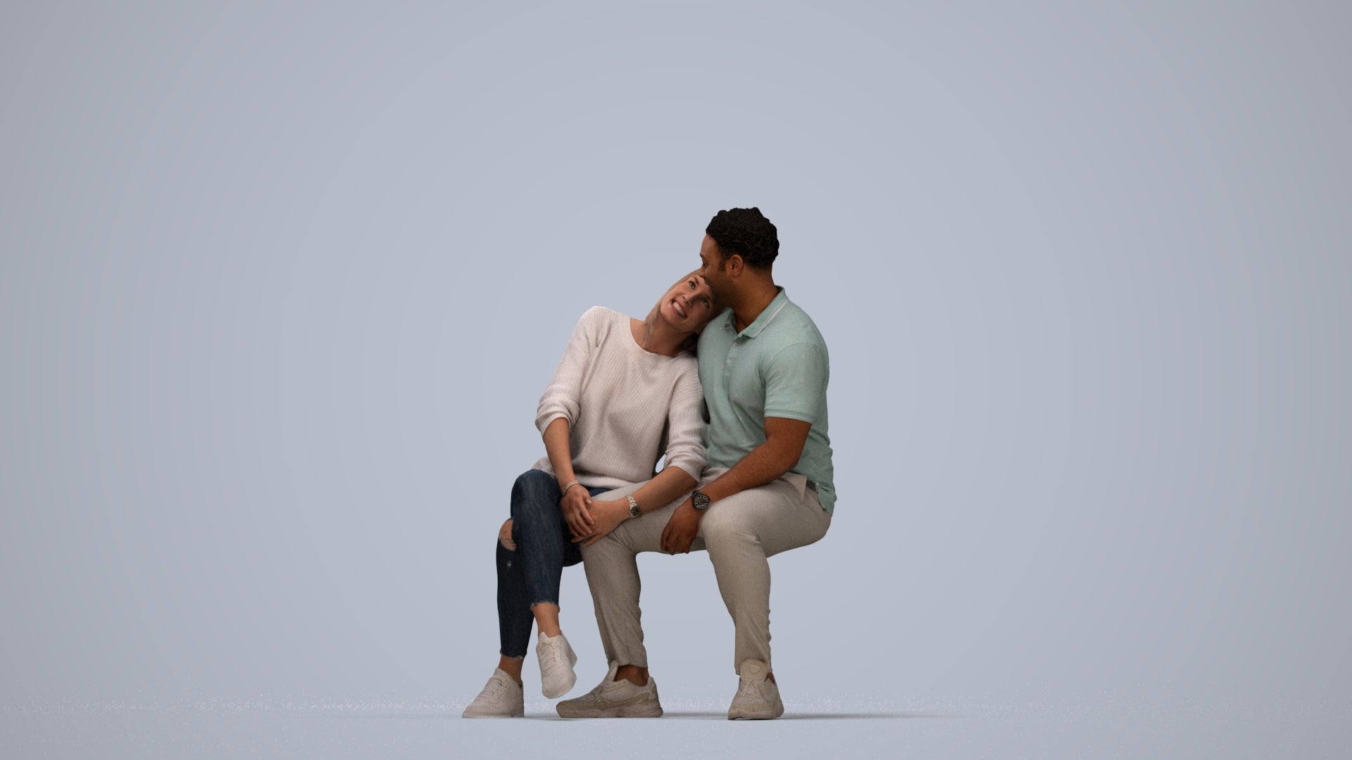 realistic 3D human woman casual couple, archviz people FBX OBJ for Blender, top-down view render