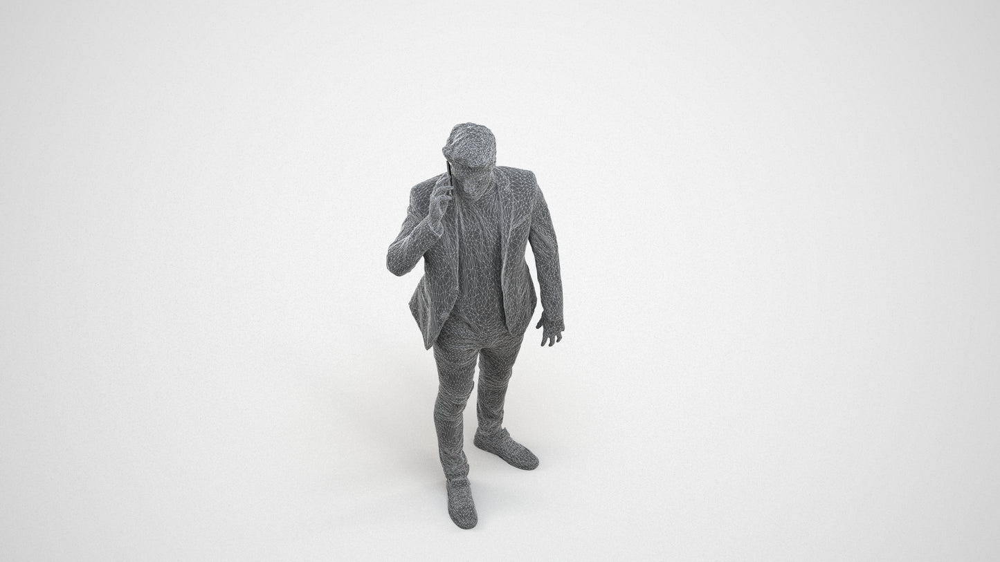 realistic 3D human man casual standing, archviz people FBX OBJ for Blender, wireframe three-quarter view