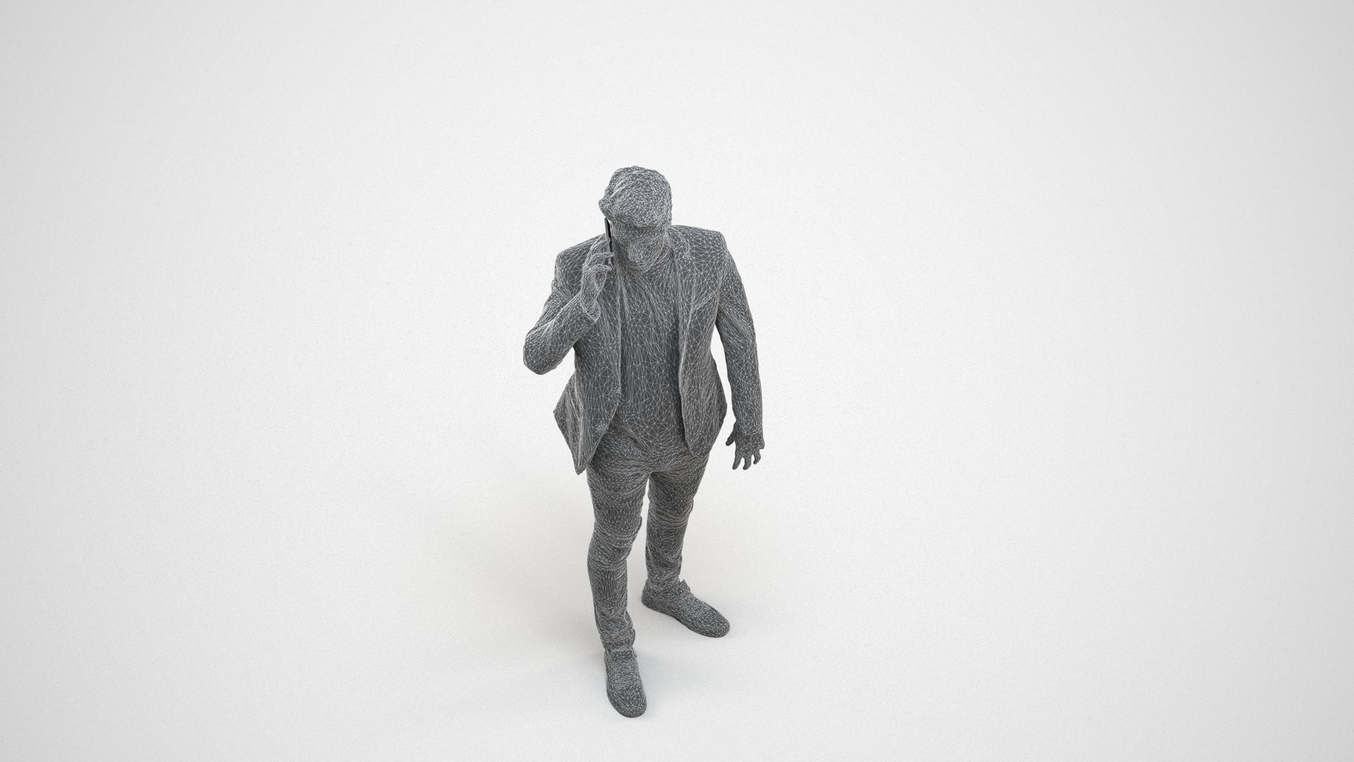 realistic 3D human man casual standing, archviz people FBX OBJ for Blender, wireframe three-quarter view