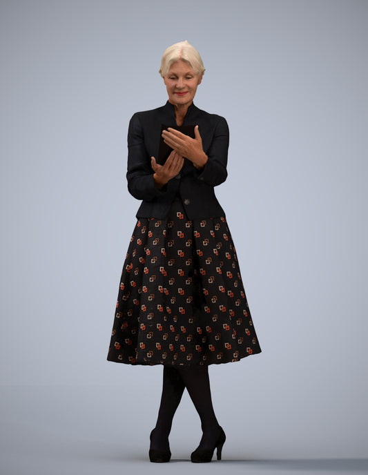 3D people model senior woman business standing, scanned human for 3ds Max rendering