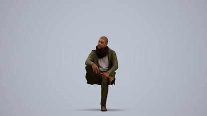 3D people model man casual sitting, scanned human for 3ds Max rendering, standing pose render