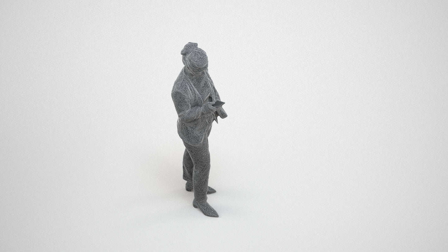 3D people model woman casual standing, scanned human for 3ds Max rendering, wireframe three-quarter view