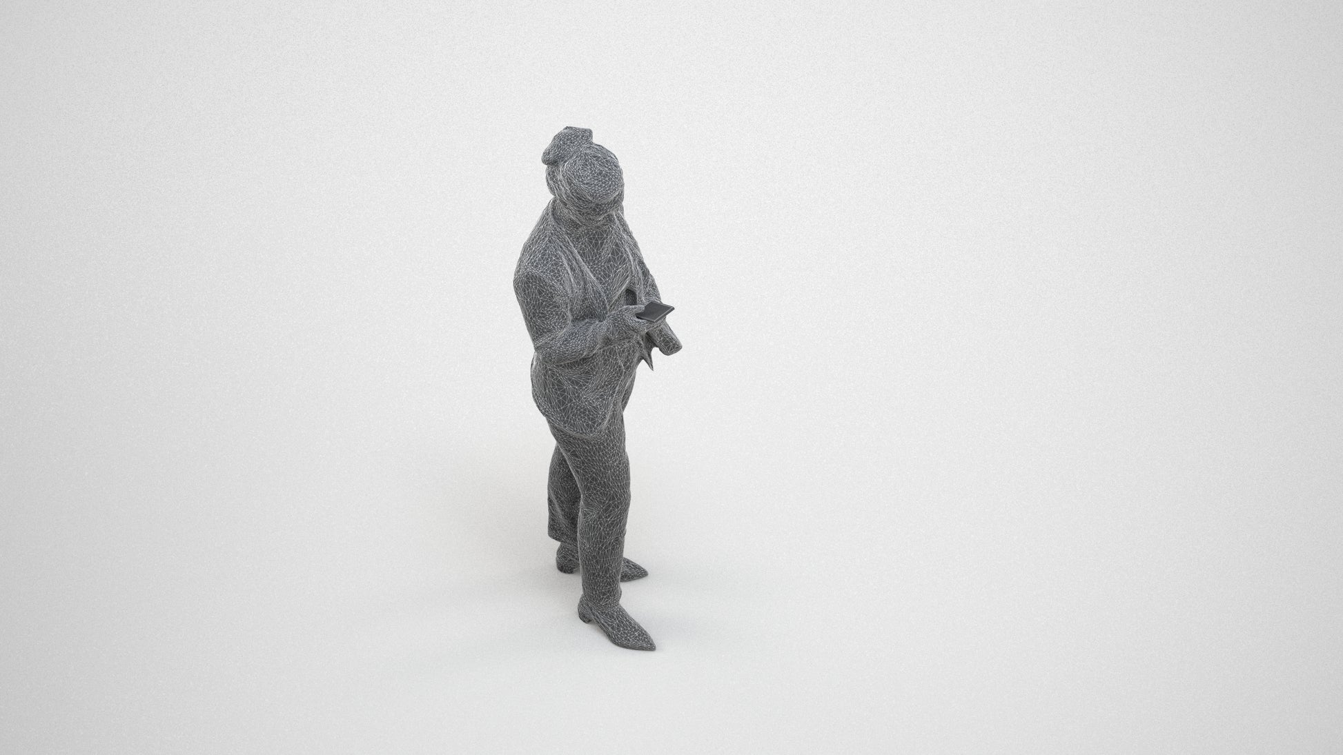 3D people model woman casual standing, scanned human for 3ds Max rendering, wireframe three-quarter view