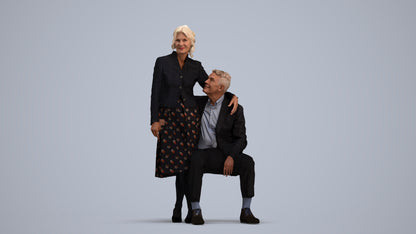 realistic 3D human senior woman formal couple, archviz people FBX OBJ for Blender, standing pose render