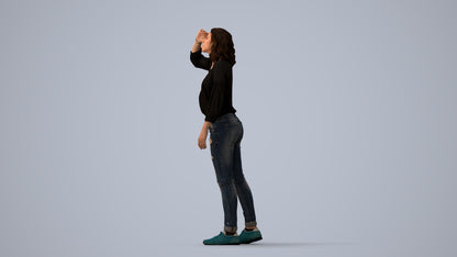 realistic 3D woman casual walking, scanned archviz people for Blender and 3ds Max, three-quarter view render