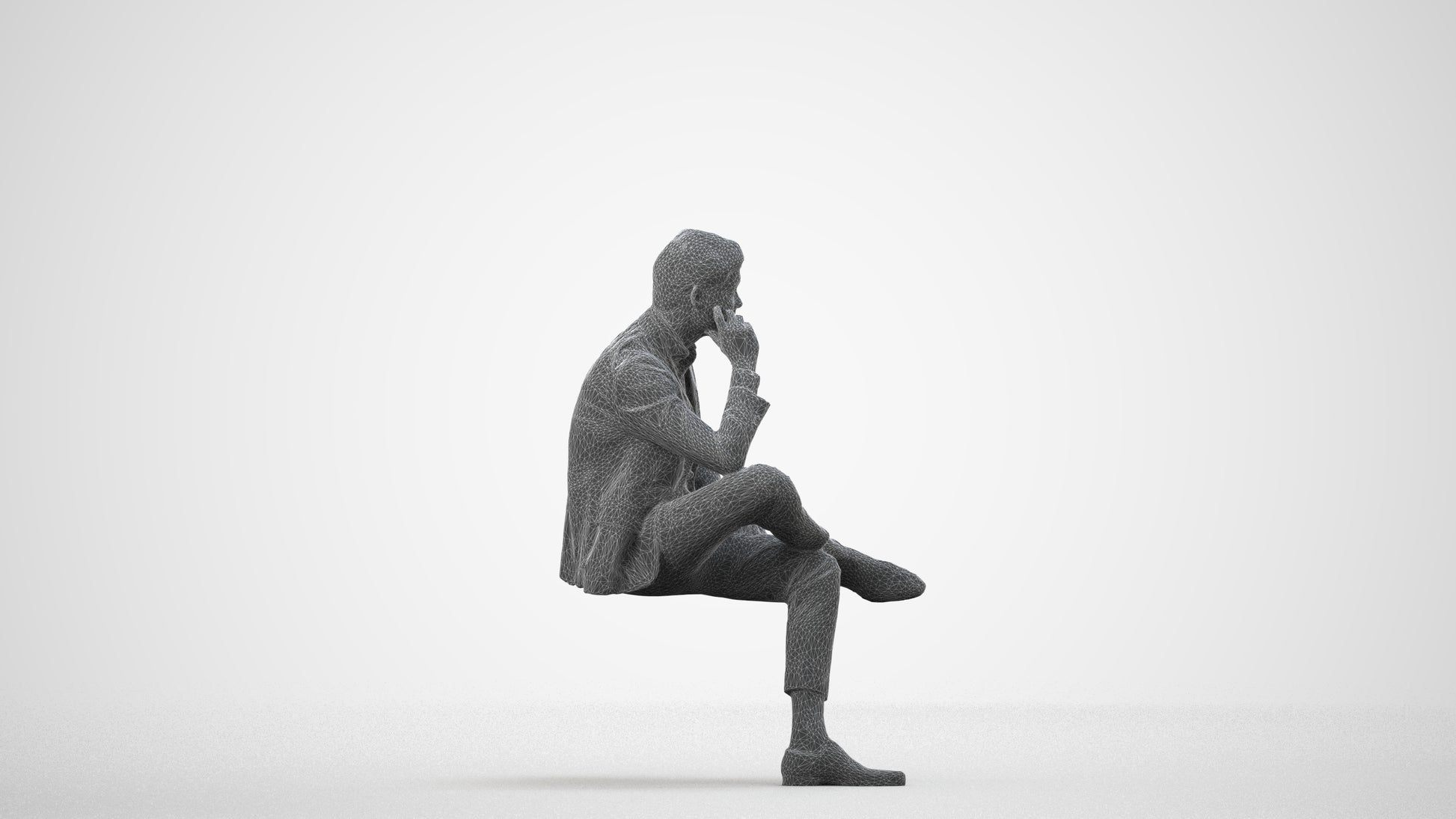 photogrammetry 3D man business, realistic human model archviz FBX, wireframe side view