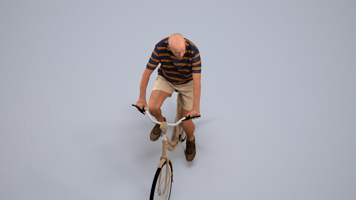 scanned 3D senior man casual cycling, photogrammetry people for Enscape and V-Ray, back view render