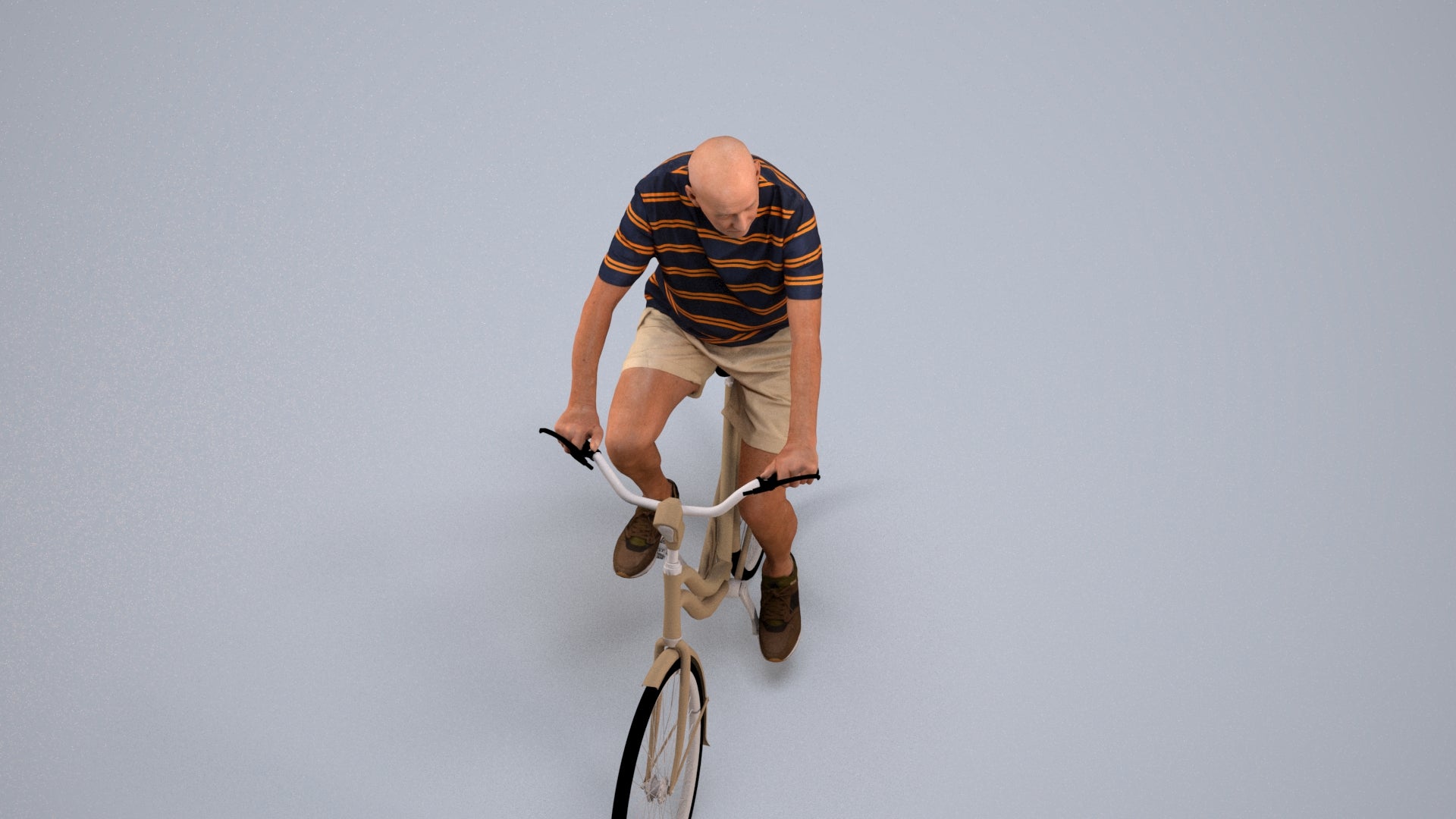 scanned 3D senior man casual cycling, photogrammetry people for Enscape and V-Ray, back view render