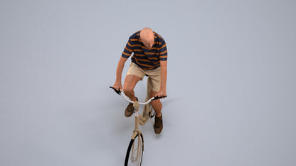scanned 3D senior man casual cycling, photogrammetry people for Enscape and V-Ray, back view render