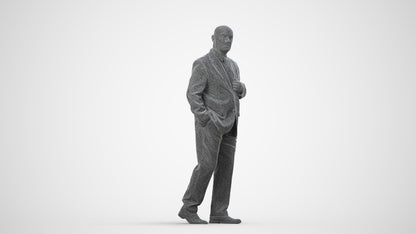 scanned 3D senior man business, photogrammetry people for Enscape and V-Ray, wireframe side view