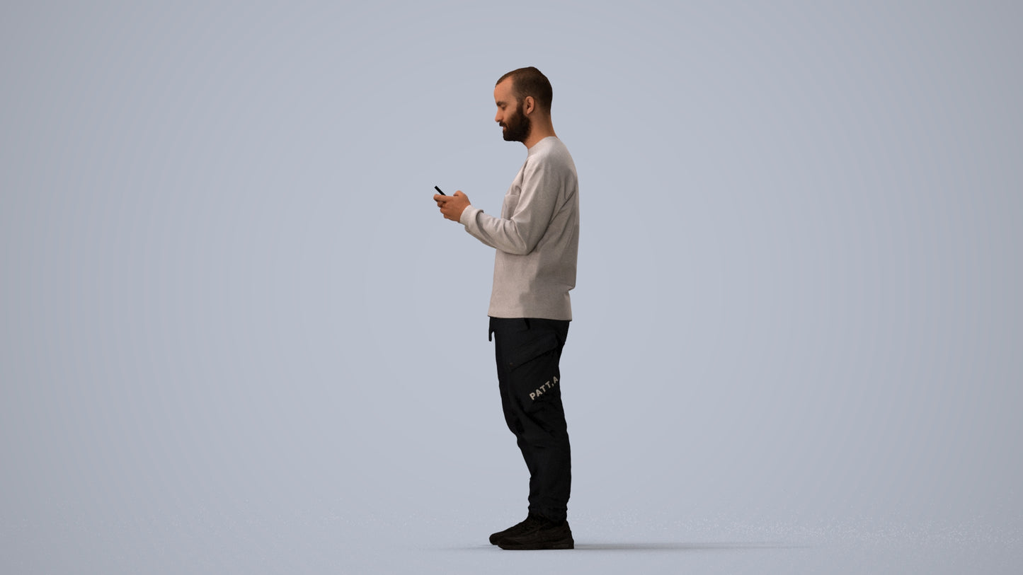 realistic 3D people man casual standing, render-ready for V-Ray and Corona, FBX OBJ, three-quarter view render
