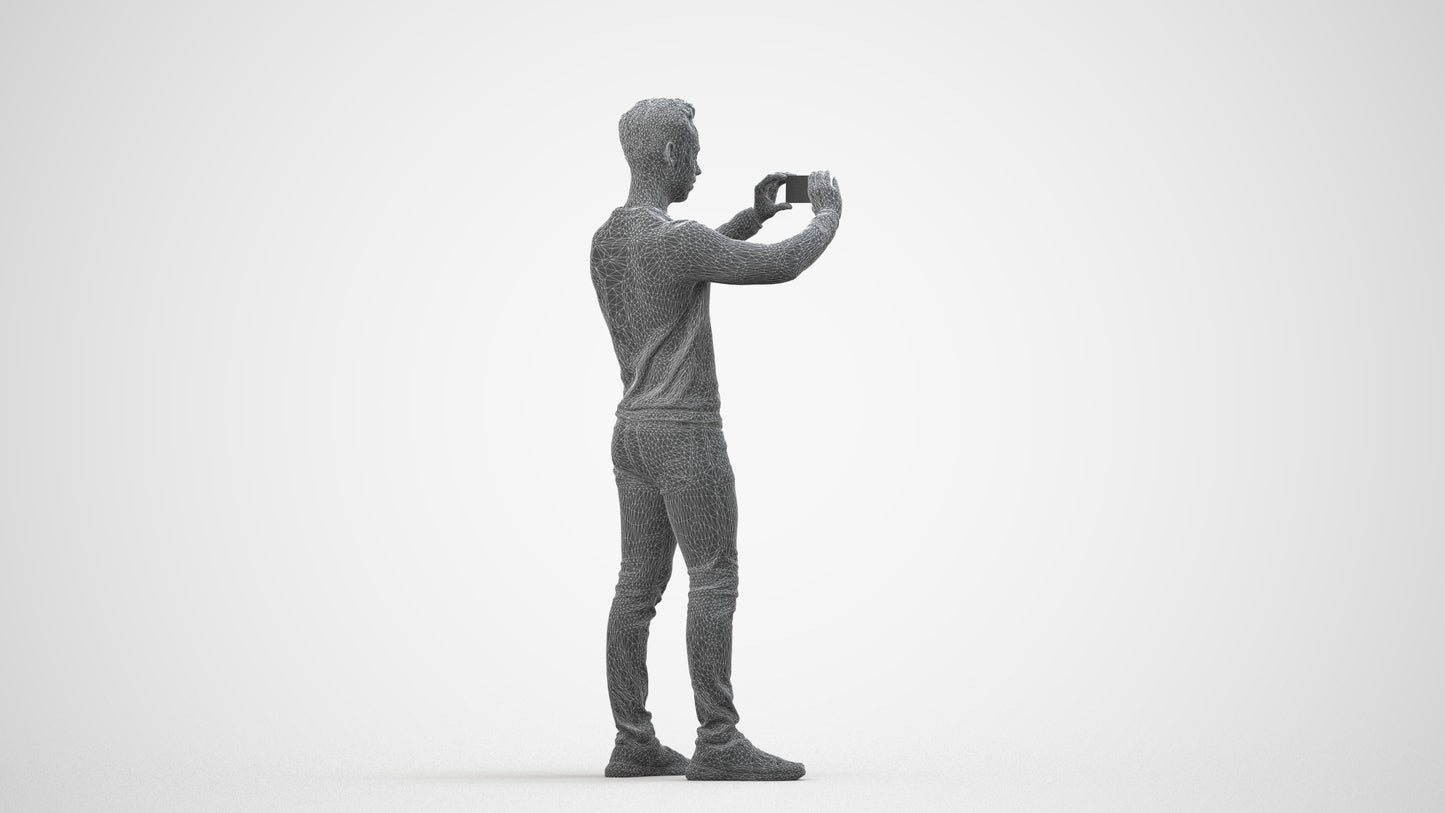 3D people model man casual standing, scanned human for 3ds Max rendering, wireframe side view