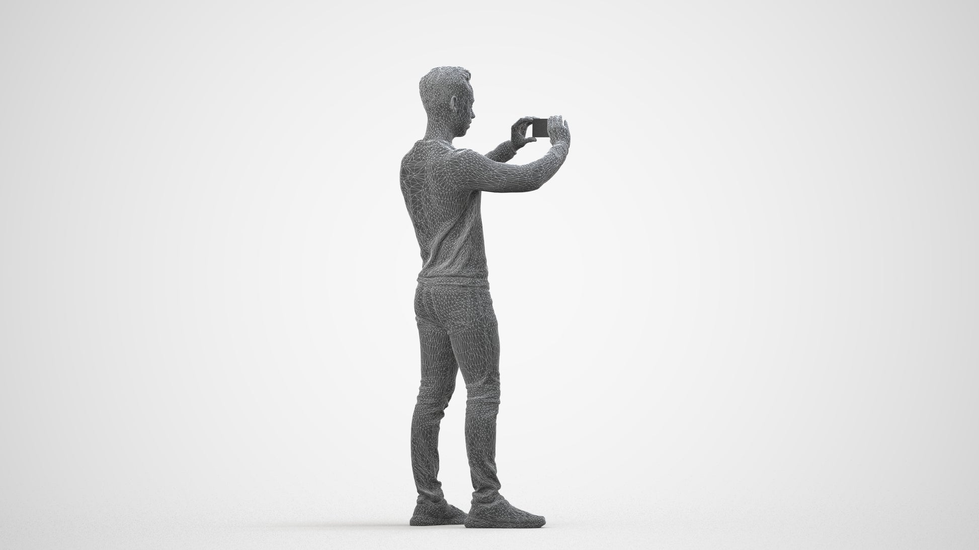 3D people model man casual standing, scanned human for 3ds Max rendering, wireframe side view