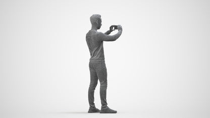 3D people model man casual standing, scanned human for 3ds Max rendering, wireframe side view