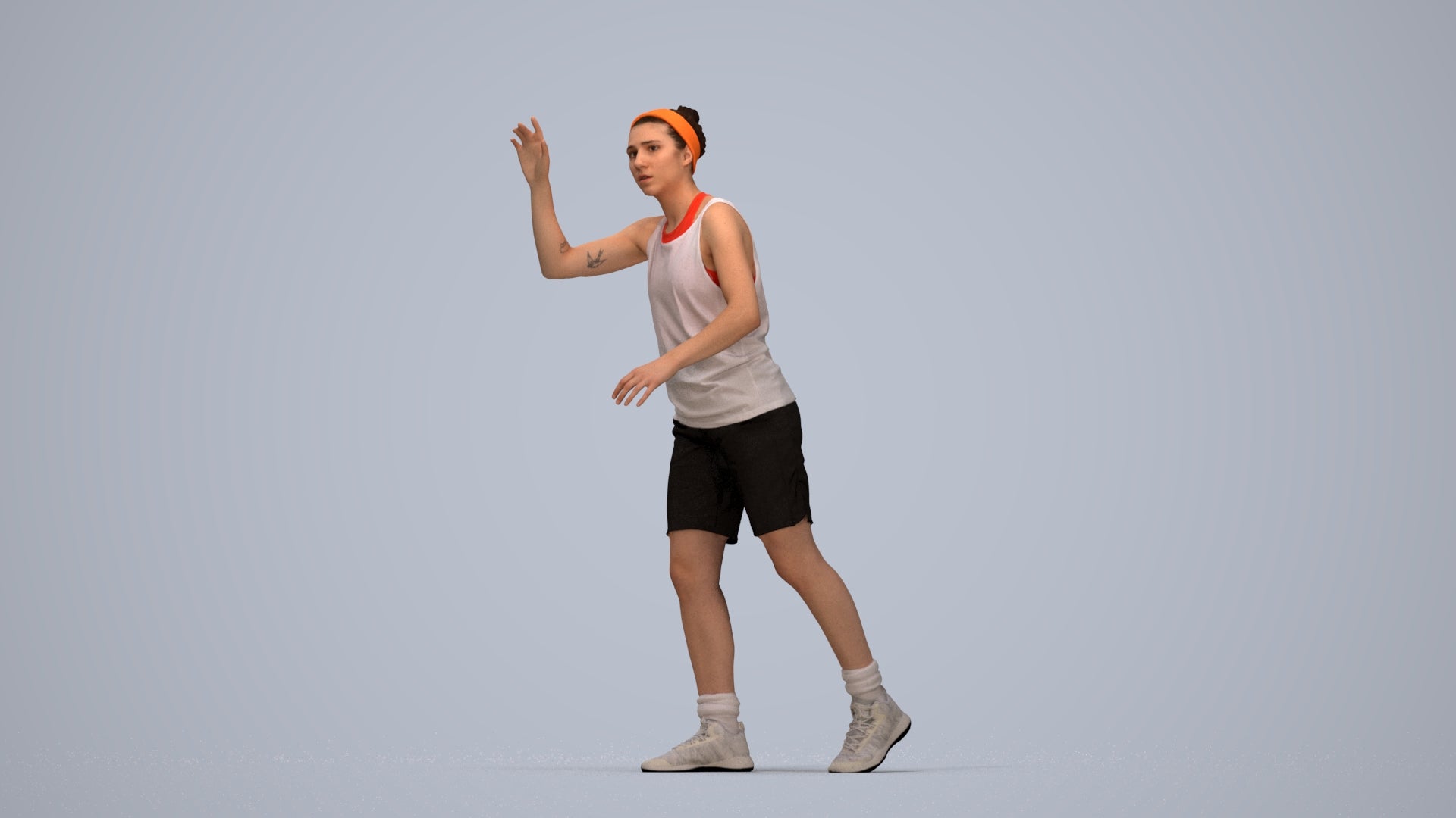 realistic 3D woman sport, scanned archviz people for Blender and 3ds Max, top-down view render