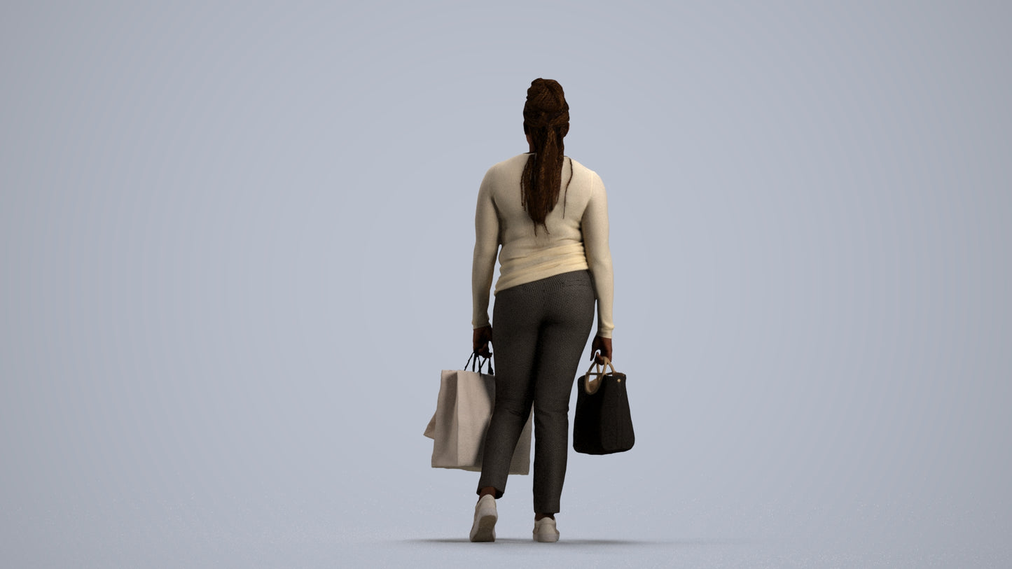 photogrammetry 3D woman casual shopping, realistic human model archviz FBX, front view render