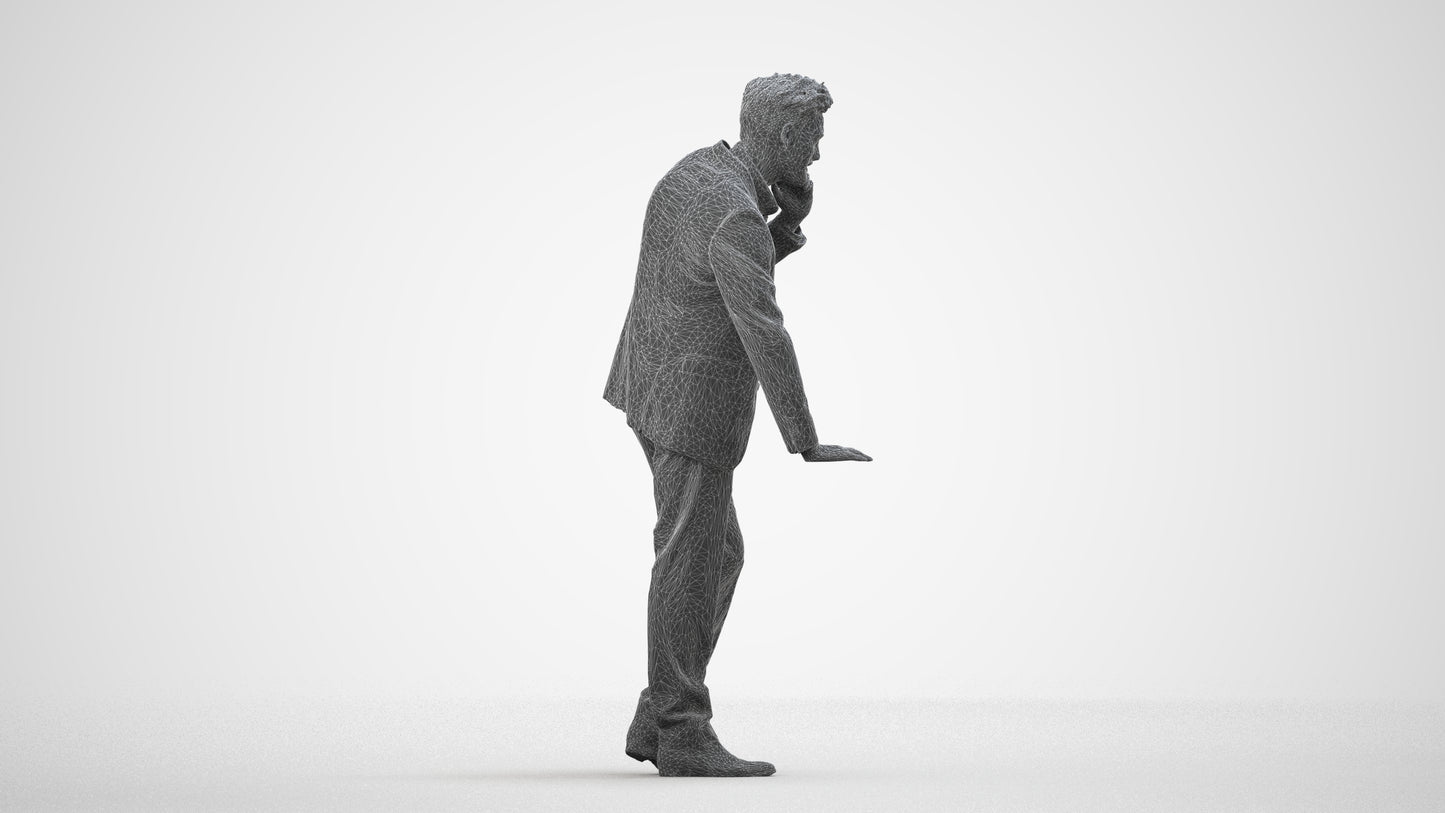 realistic 3D human man business, archviz people FBX OBJ for Blender, wireframe side view