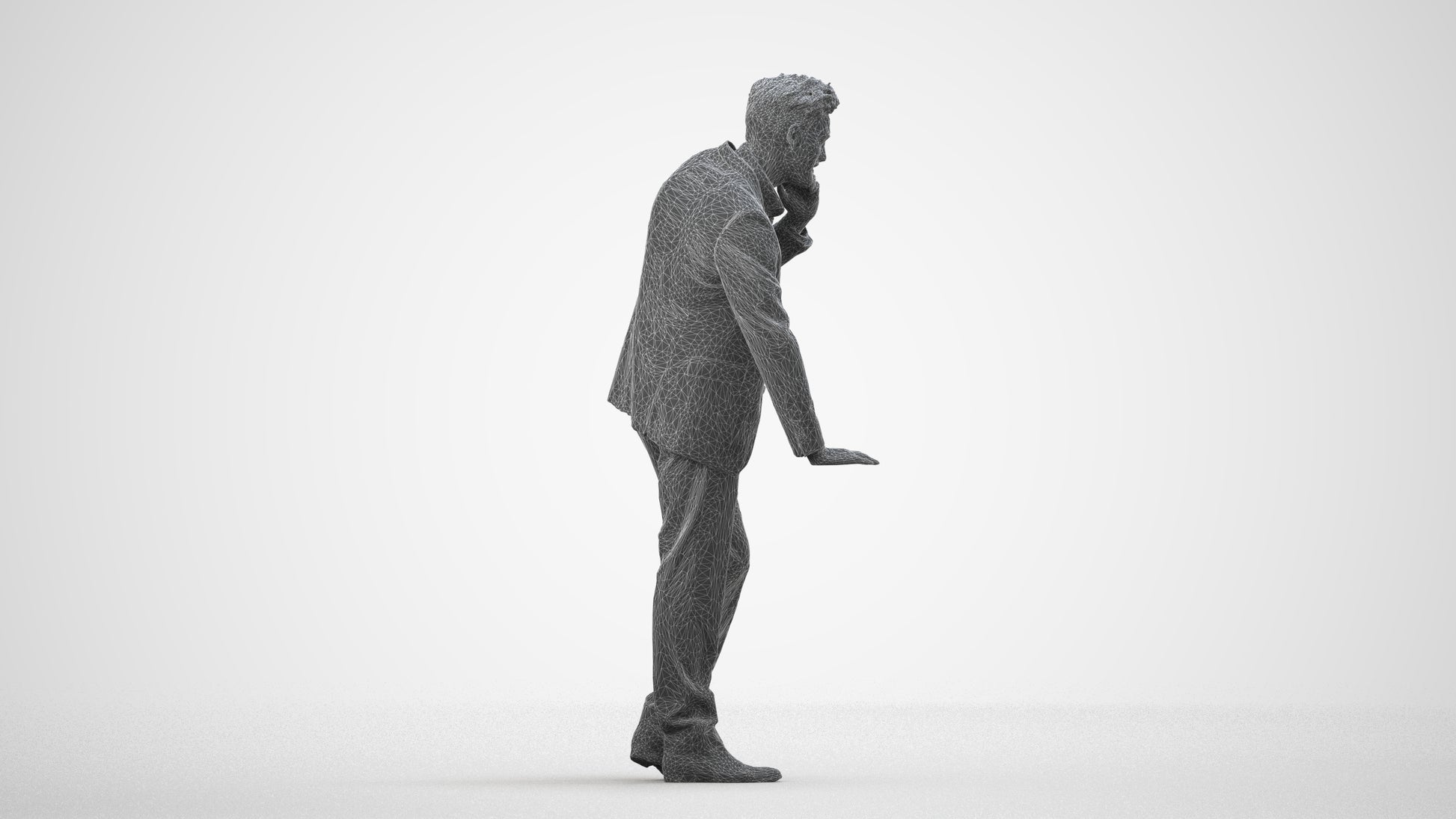 realistic 3D human man business, archviz people FBX OBJ for Blender, wireframe side view