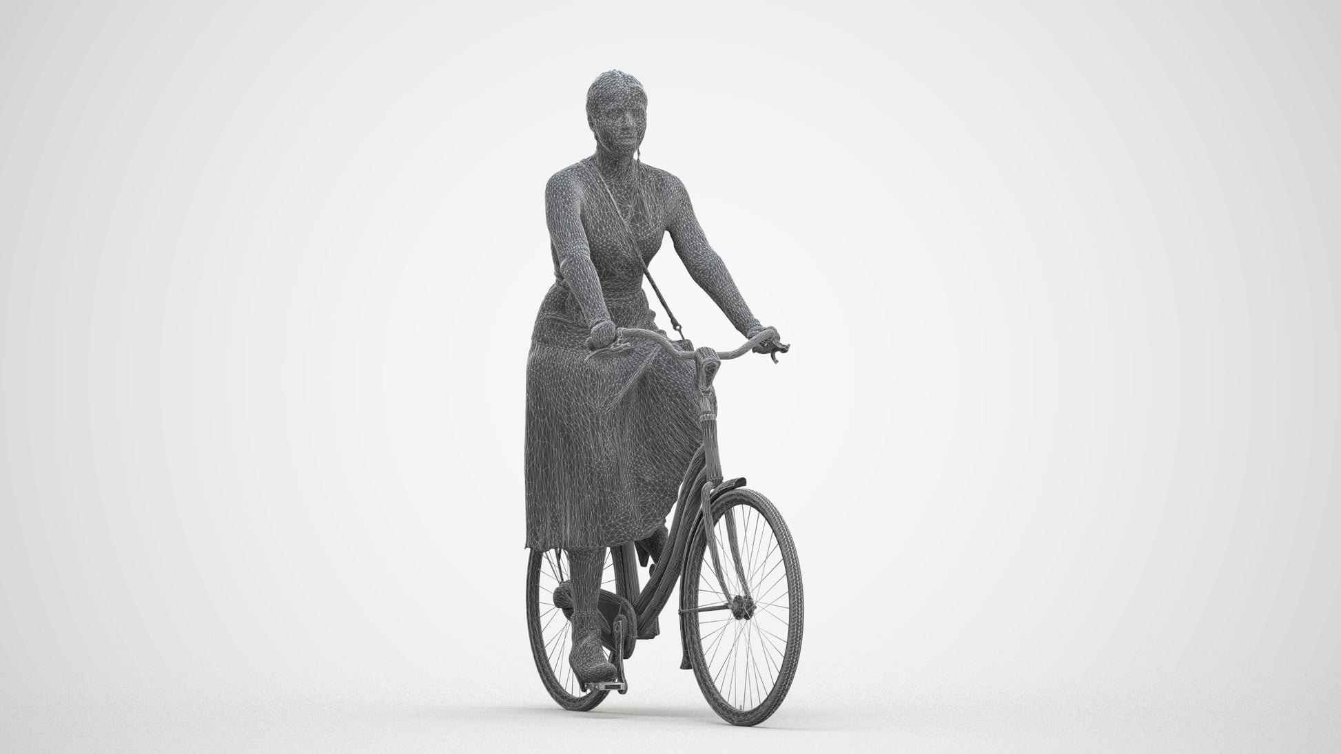 photogrammetry 3D woman casual cycling, realistic human model archviz FBX, three-quarter front view render