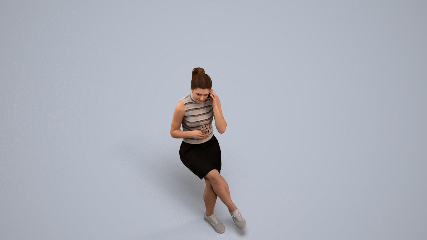 scanned 3D woman casual sitting, photogrammetry people for Enscape and V-Ray, back view render