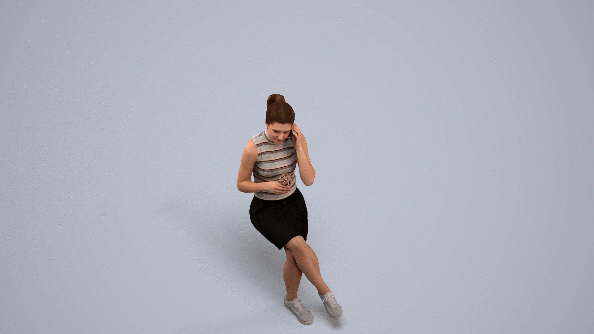 scanned 3D woman casual sitting, photogrammetry people for Enscape and V-Ray, back view render