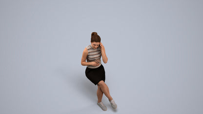 scanned 3D woman casual sitting, photogrammetry people for Enscape and V-Ray, back view render