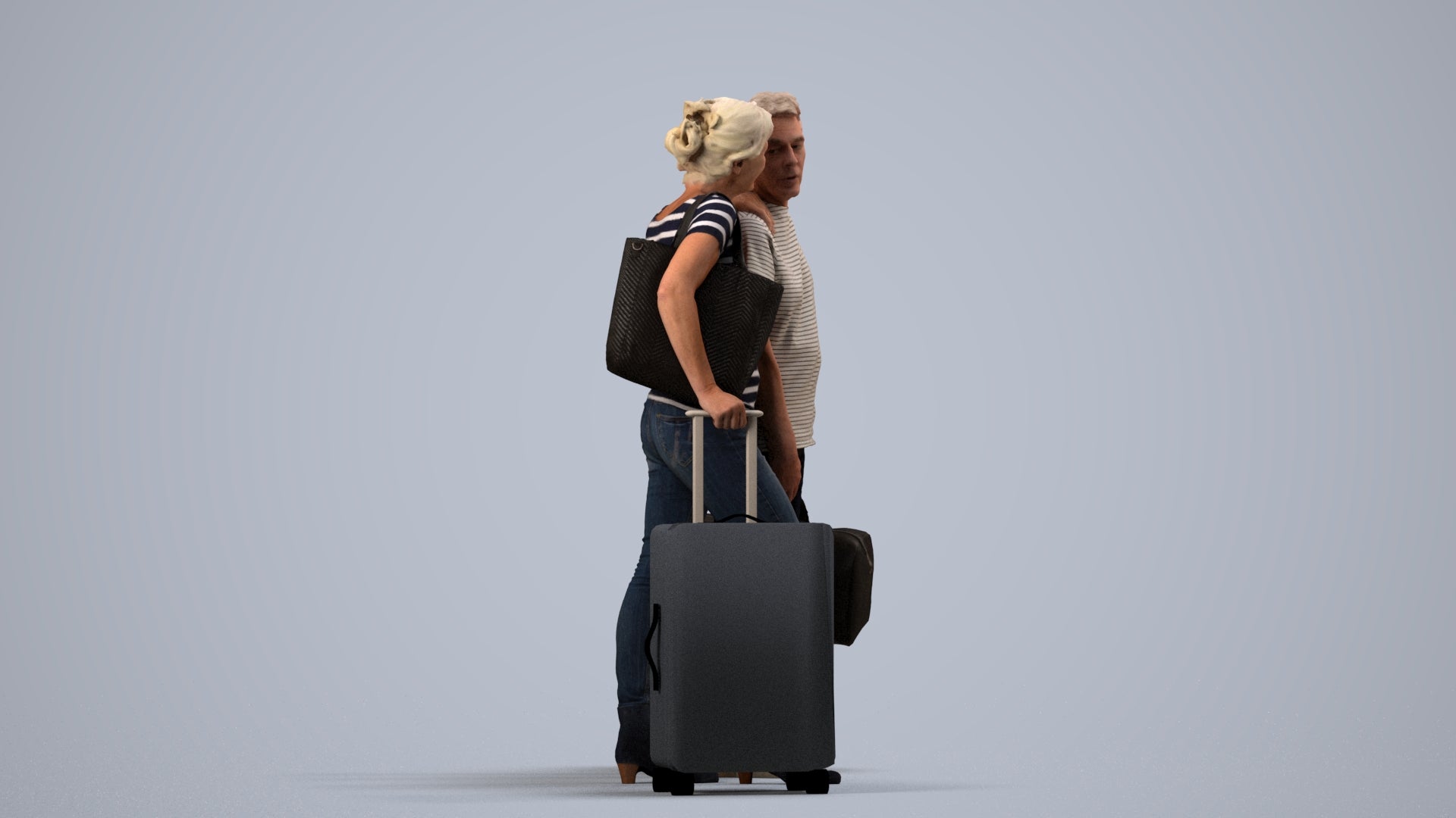 3D scanned senior woman couple casual, photorealistic archviz people for Enscape and SketchUp, side view render