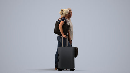 3D scanned senior woman couple casual, photorealistic archviz people for Enscape and SketchUp, side view render