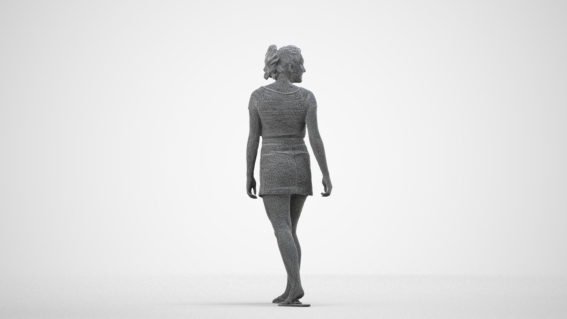 3D people model woman casual walking, scanned human for 3ds Max rendering, wireframe side view
