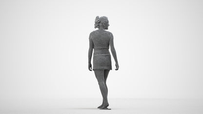 3D people model woman casual walking, scanned human for 3ds Max rendering, wireframe side view